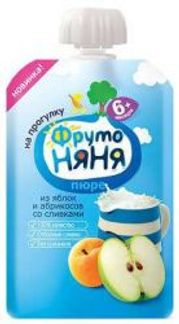 ФРУТОНЯНЯ пюре Яблоко/абрикос/сливки 6+ мягкая упаковка 90г/80г Прогресс