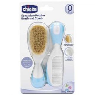 ЧИККО щетка и расческа натуральная голубая Chicco