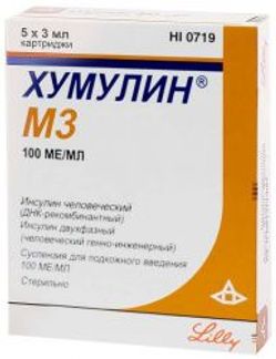 ХУМУЛИН М3 100МЕ/мл 3мл 5 шт. суспензия для подкожного введения картридж Лилли франс