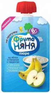 ФРУТОНЯНЯ пюре Яблоко/Банан/Творог 6+ 90г мягкая упаковка Прогресс