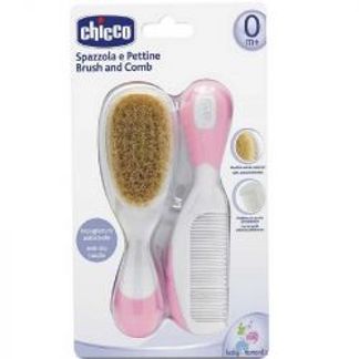 ЧИККО щетка и расческа натуральная розовая Chicco