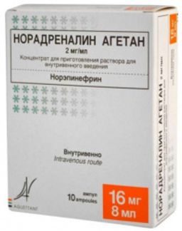 НОРАДРЕНАЛИН АГЕТАН 2мг/мл 8мл 10 шт. концентрат для приготовления раствора для внутривенного введения Лаборатория агетан