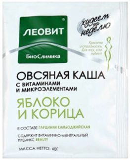 ЛЕОВИТ БИОСЛИМИКА каша овсяная Яблоко-Корица со сливками с витаминами и микроэлементами 40г Леовит