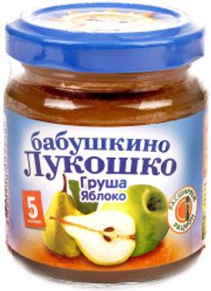 БАБУШКИНО ЛУКОШКО пюре Груша/Яблоко без сахара 5+ 100г Фаустово Завод детского питания