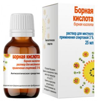 БОРНАЯ КИСЛОТА 3% 25мл раствор для местного применения спиртовой Кировская Фармацевтическая Фабрика