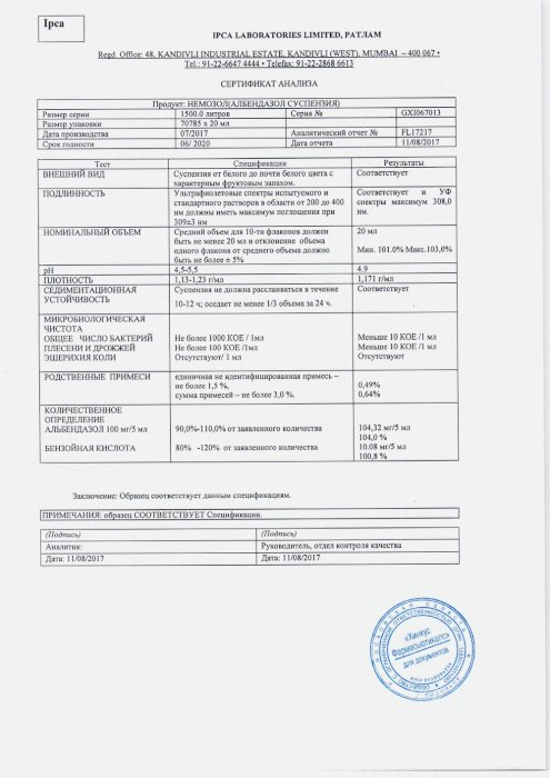 Немозол 100мг/5мл 20мл Суспензия Для Приема Внутрь Лабораториз.