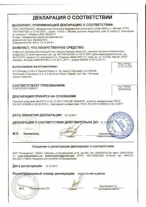 Сертификаты Алфлутоп
