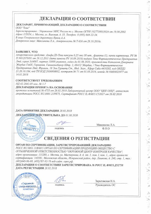 Сертификаты Альфа д3-тева