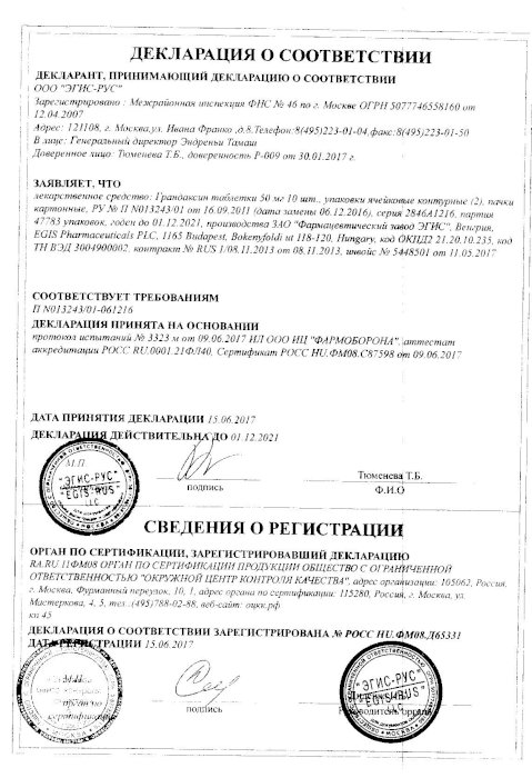 Сертификаты Грандаксин