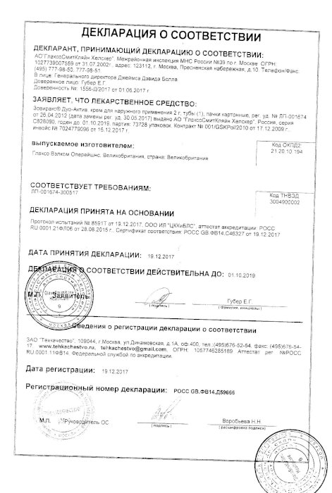 Сертификаты Зовиракс дуо-актив
