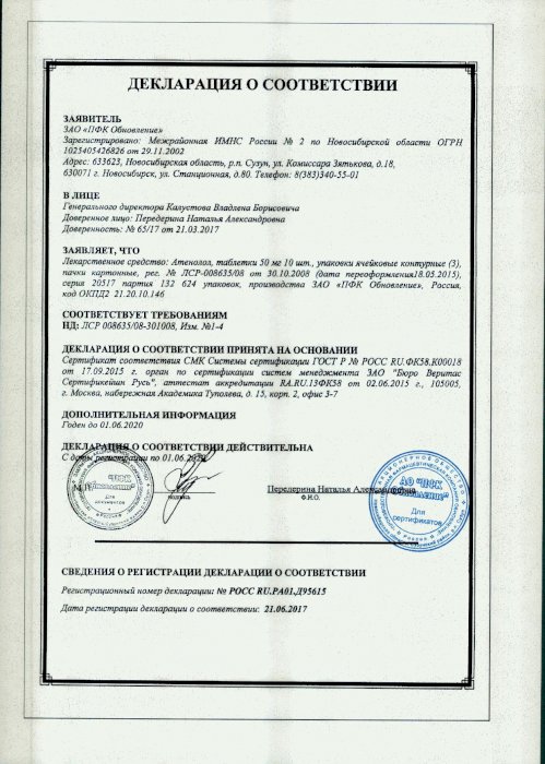 Сертификаты Атенолол