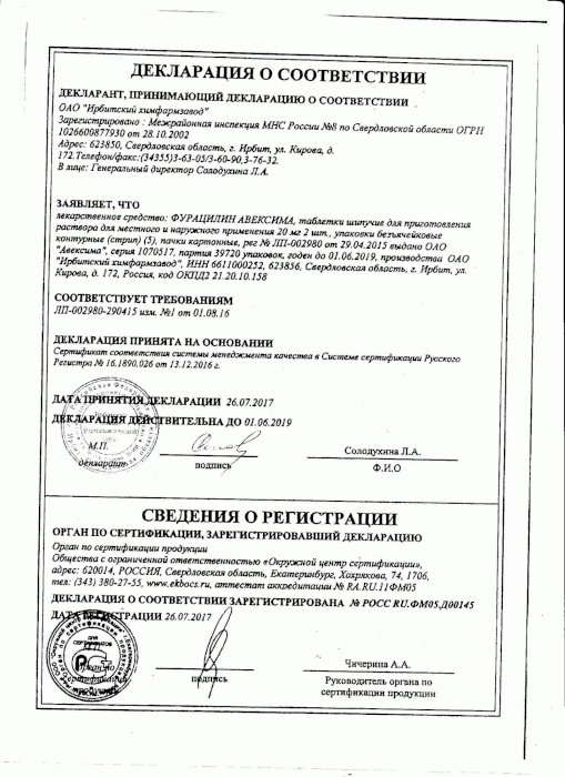 Сертификаты Фурацилин