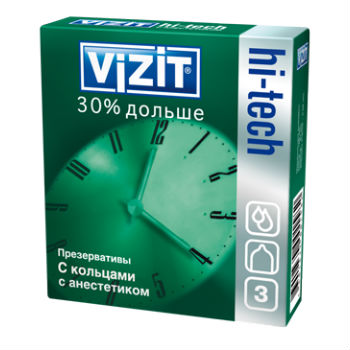 ВИЗИТ презервативы Хай-Тэк 30% дольше с Кольцами и Анестетиком N3 ВИЗИТ презервативы Хай-Тэк 30% дольше с Кольцами и Анестетиком N3