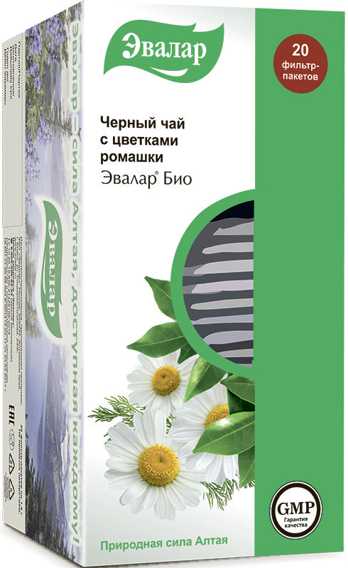 

ЭВАЛАР БИО чай черный с цветками Ромашки 1,5г 20 шт.