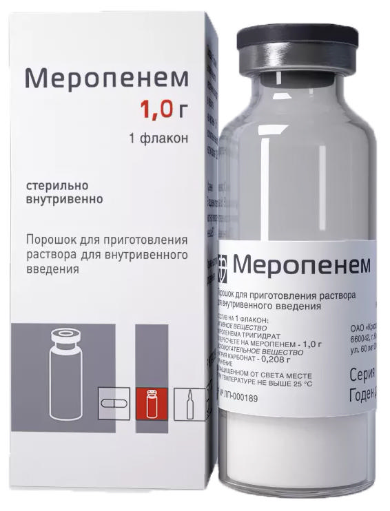 

МЕРОПЕНЕМ 1г 1 шт. порошок для приготовления раствора для внутривенного введения