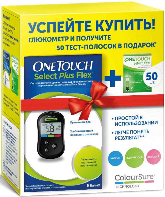 Ван тач селект плюс флекс глюкометр + тест-полоски 50 шт. купить по ...